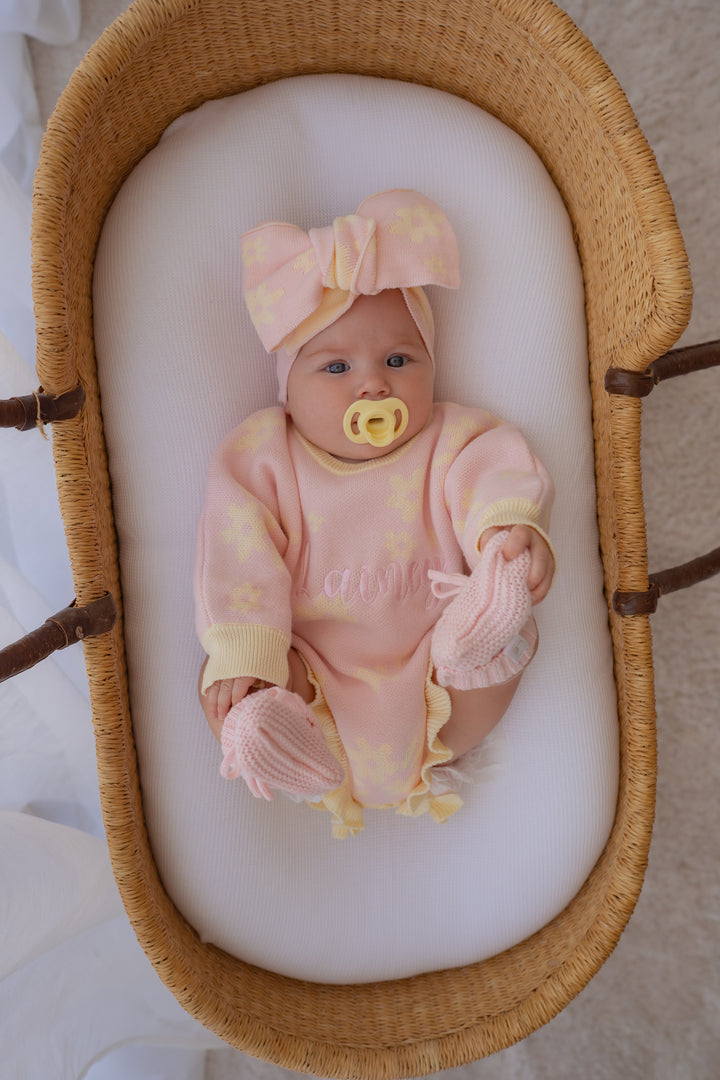 Knitted Oversized Topknot | Daisy Floral Lemon *PRE-ORDER*