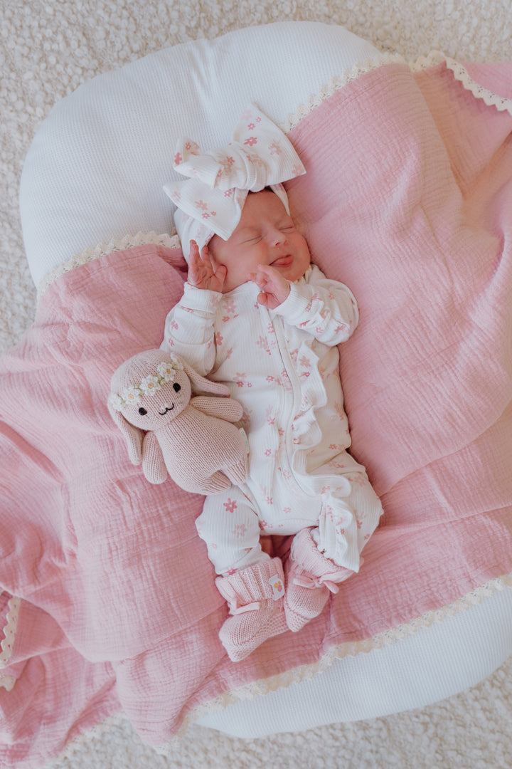 Muslin Crinkle Organic Lace Blanket | Dusty Pink