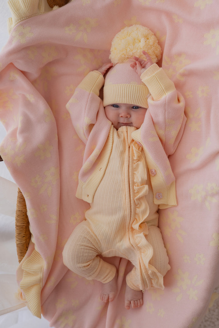 Knitted Cardigan | Daisy Floral Lemon