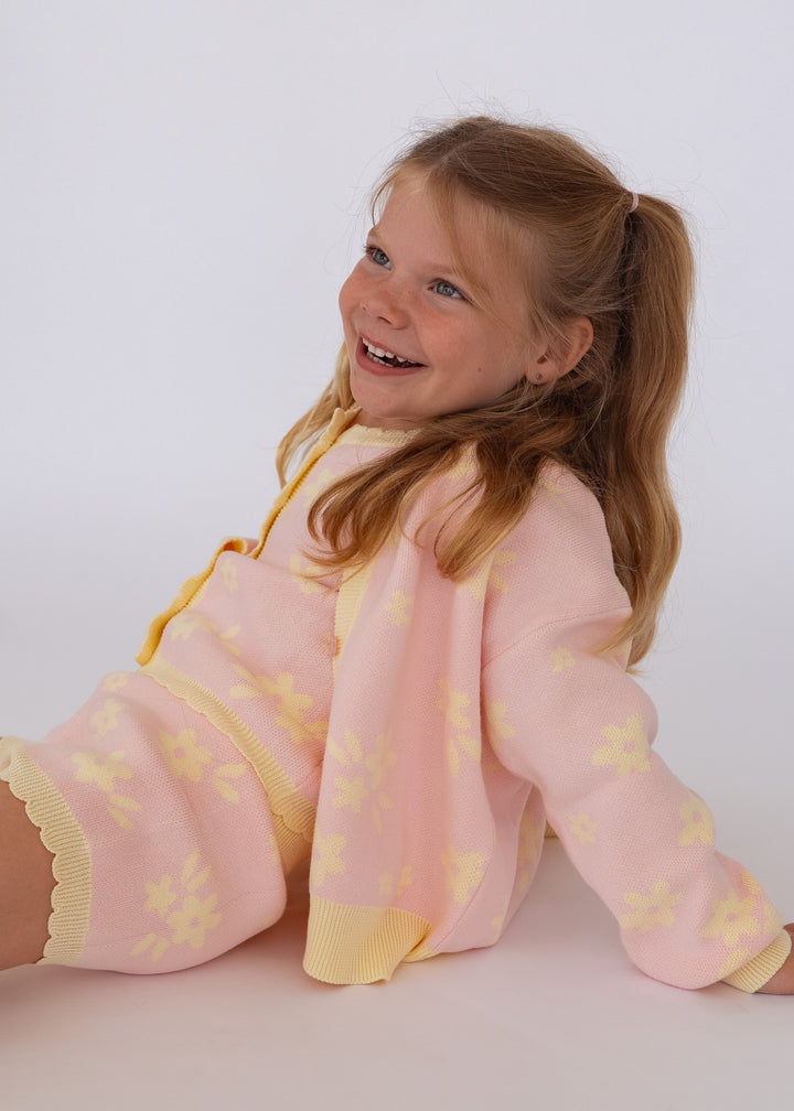 Knitted Cardigan | Daisy Floral Lemon