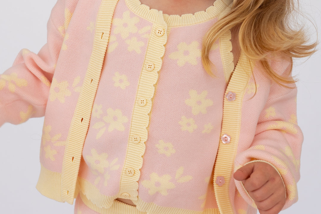 Knitted Cardigan | Daisy Floral Lemon