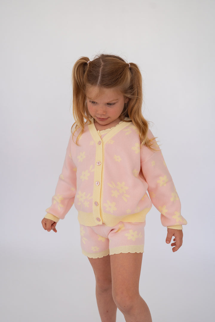 Knitted Cardigan | Daisy Floral Lemon