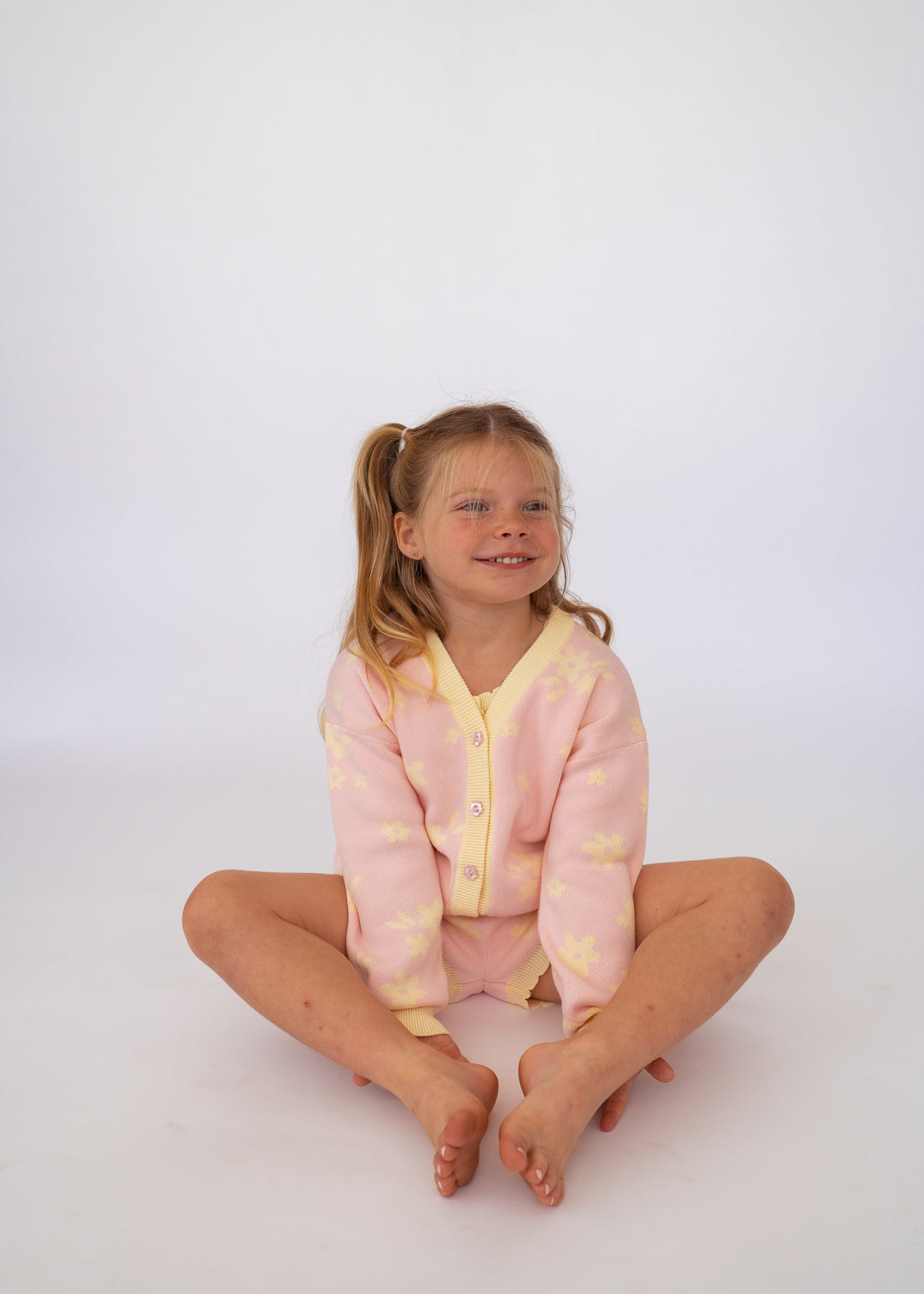 Knitted Cardigan | Daisy Floral Lemon