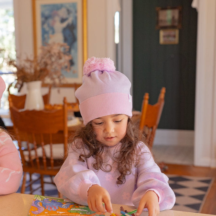 Knitted Pom Beanie |  Pastel Lilac Duo Tone