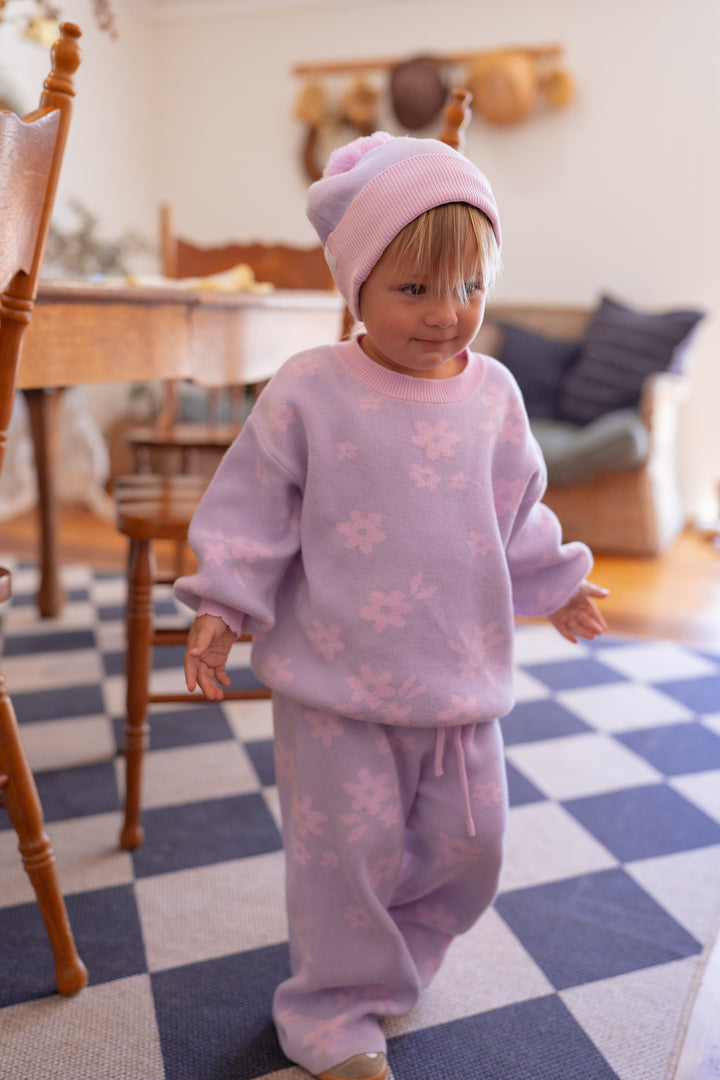 Knitted Pom Beanie |  Pastel Lilac Duo Tone