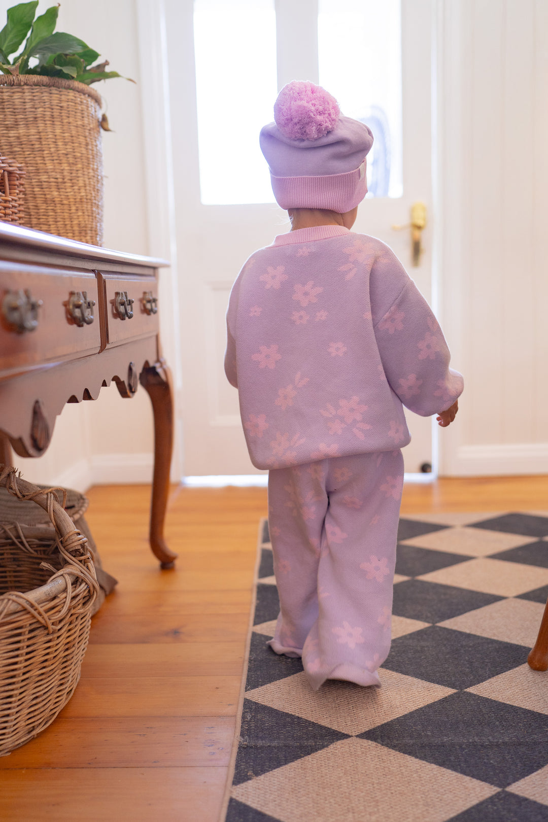Knitted Pom Beanie |  Pastel Lilac Duo Tone
