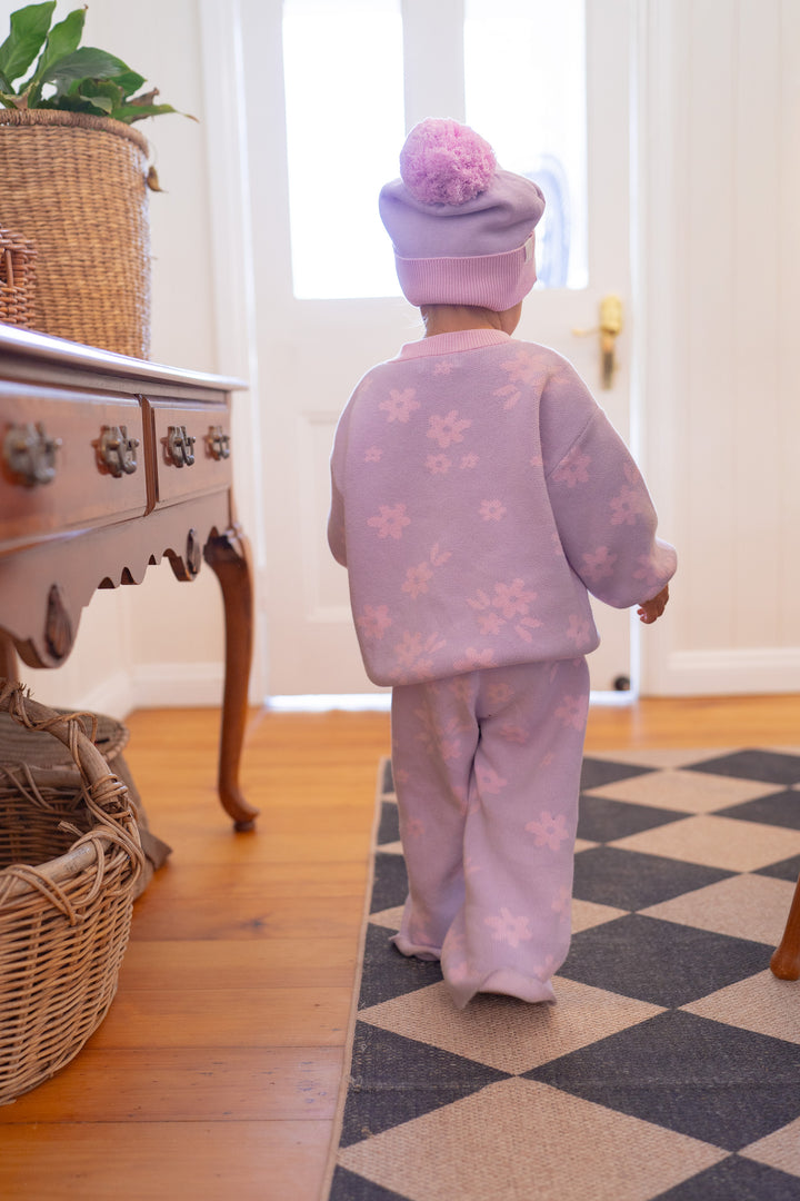 Knitted Pom Beanie |  Pastel Lilac Duo Tone
