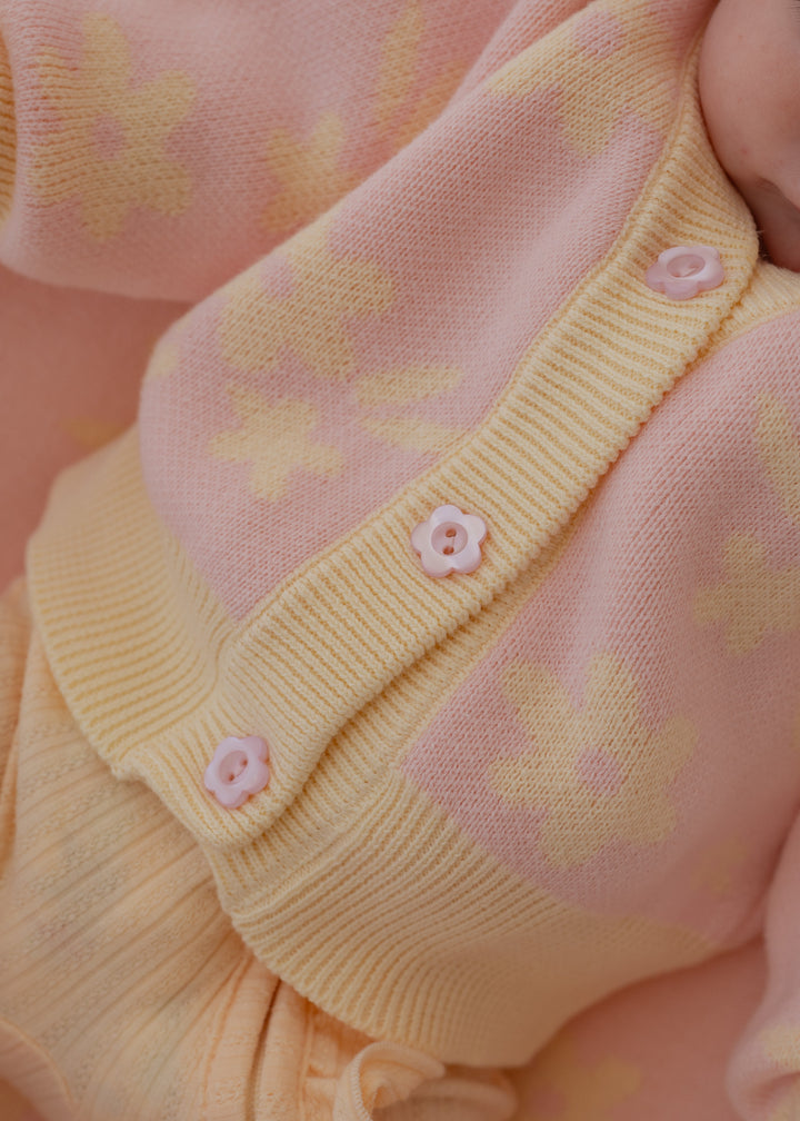 Knitted Cardigan | Daisy Floral Lemon