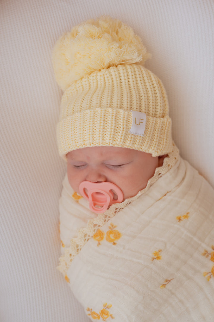 Knitted Pom Beanie | Lemon