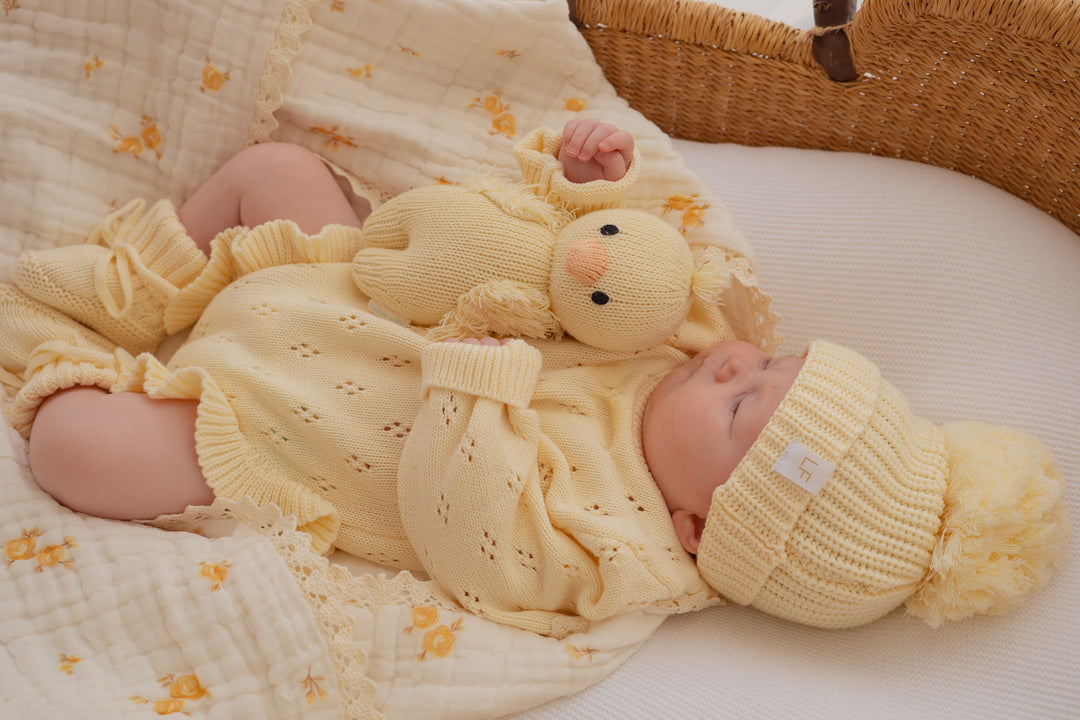 Frill Knit Pointelle Romper | Lemon