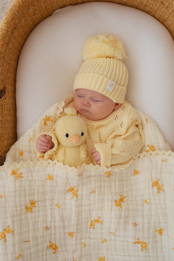 Knitted Pom Beanie | Lemon