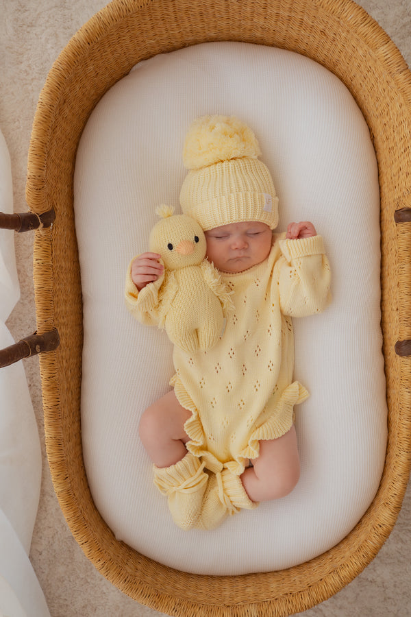 Frill Knit Pointelle Romper | Lemon