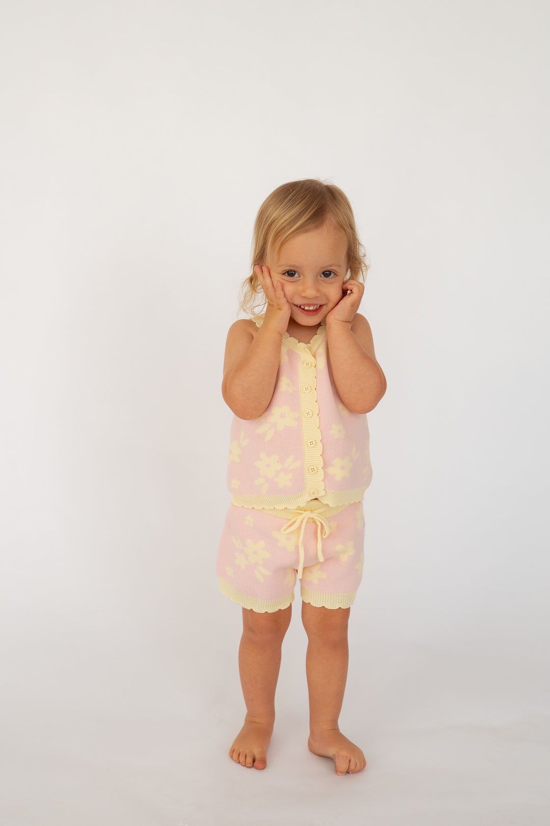 Knitted Shorts | Daisy Floral Lemon