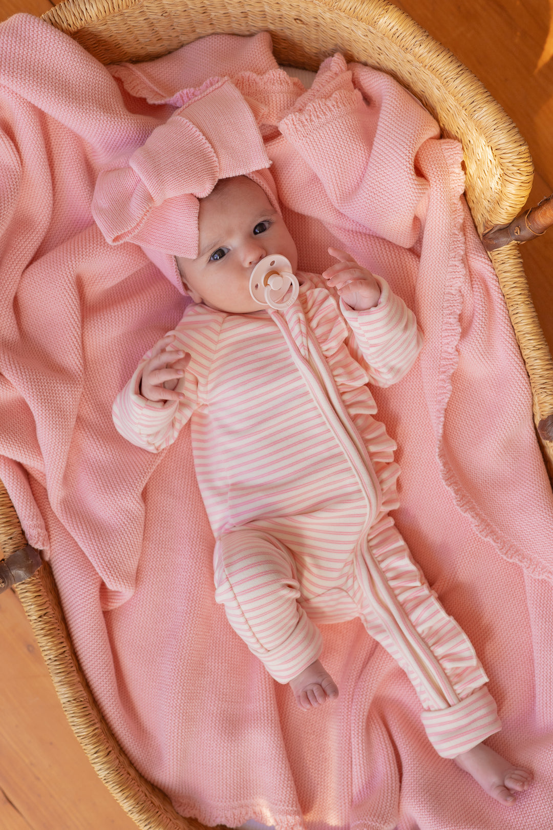 Fleece Frill Zip Romper | Candy Stripes