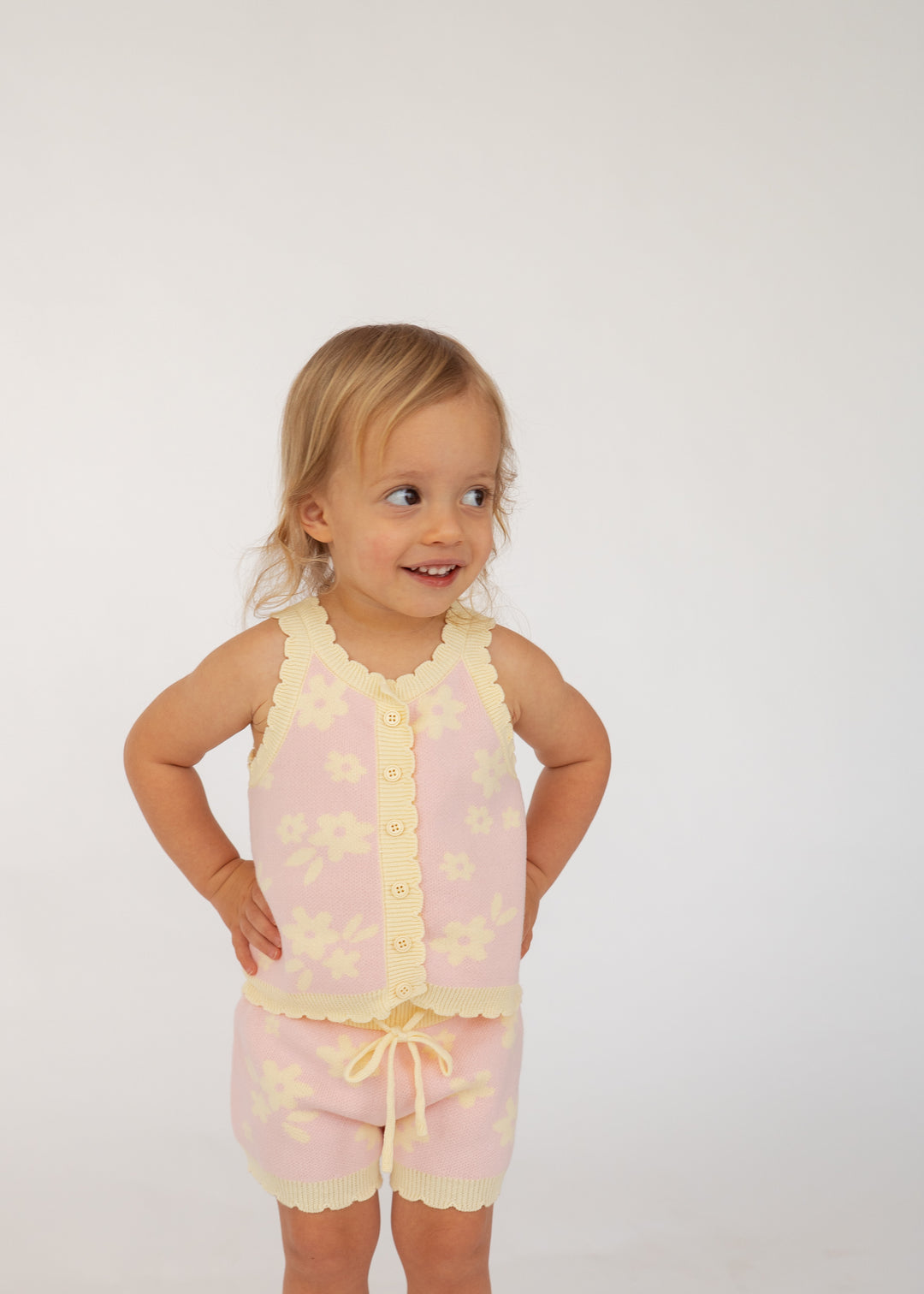 Knitted Shorts | Daisy Floral Lemon