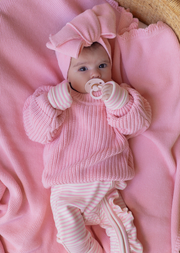 Fleece Frill Zip Romper | Candy Stripes