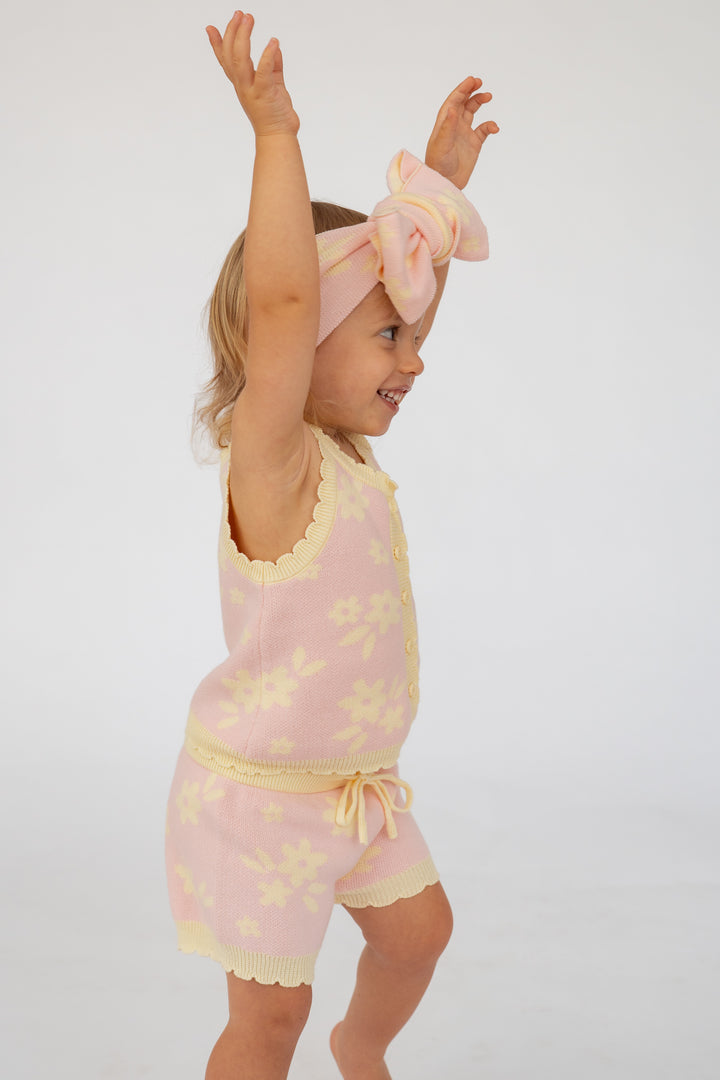 Knitted Shorts | Daisy Floral Lemon