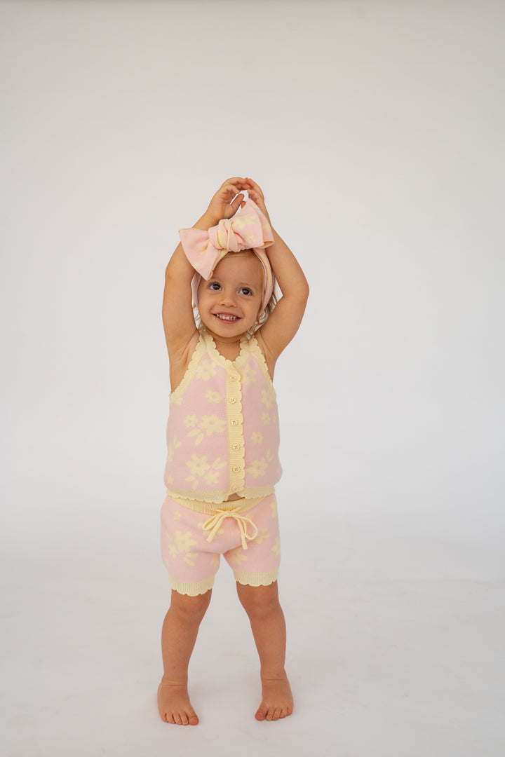 Knitted Shorts | Daisy Floral Lemon