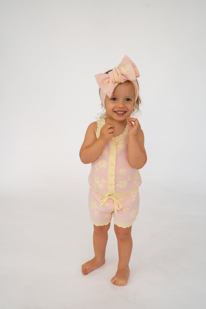 Knitted Oversized Topknot | Daisy Floral Lemon *PRE-ORDER*