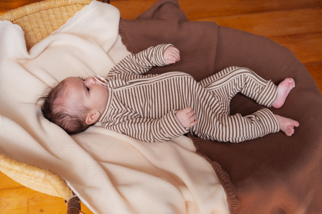 Fleece Zip Romper | Choc Stripes