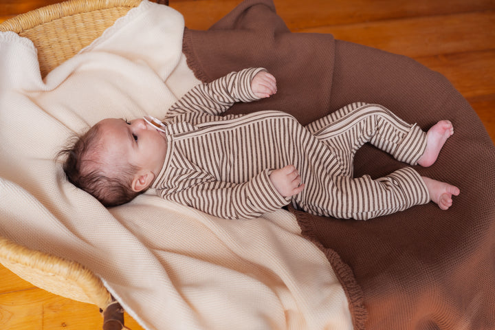 Fleece Zip Romper | Choc Stripes