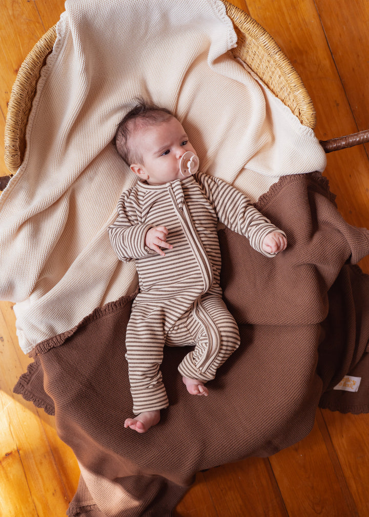 Fleece Zip Romper | Choc Stripes