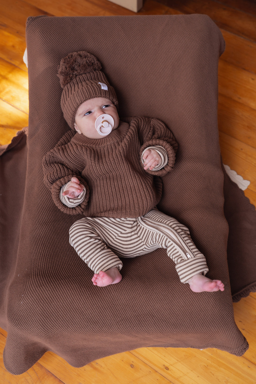 Fleece Zip Romper | Choc Stripes