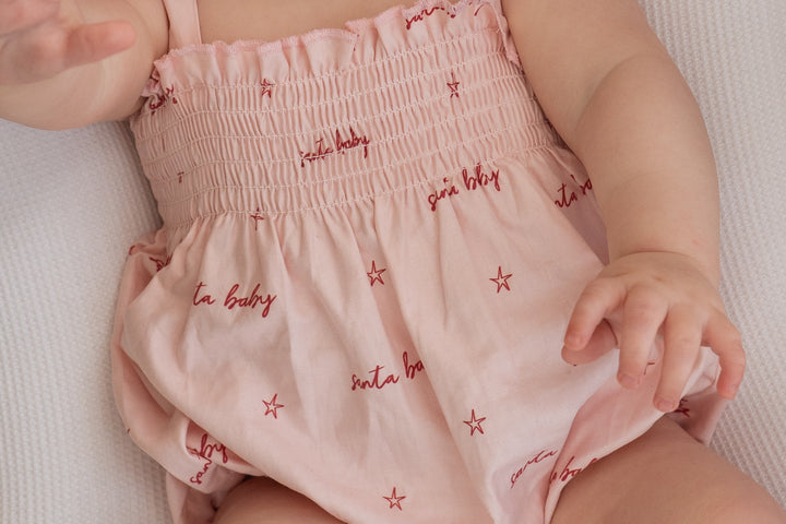Tie Bubble Romper | Pink Santa Baby | PRE-ORDER