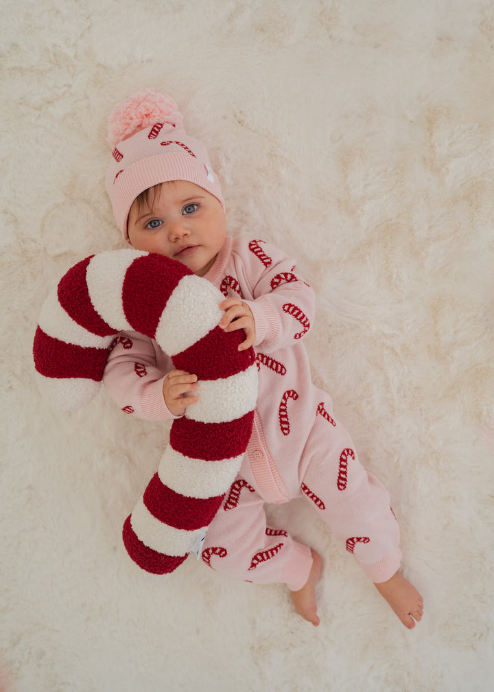 Knit Classic Romper | Pink Candy Cane