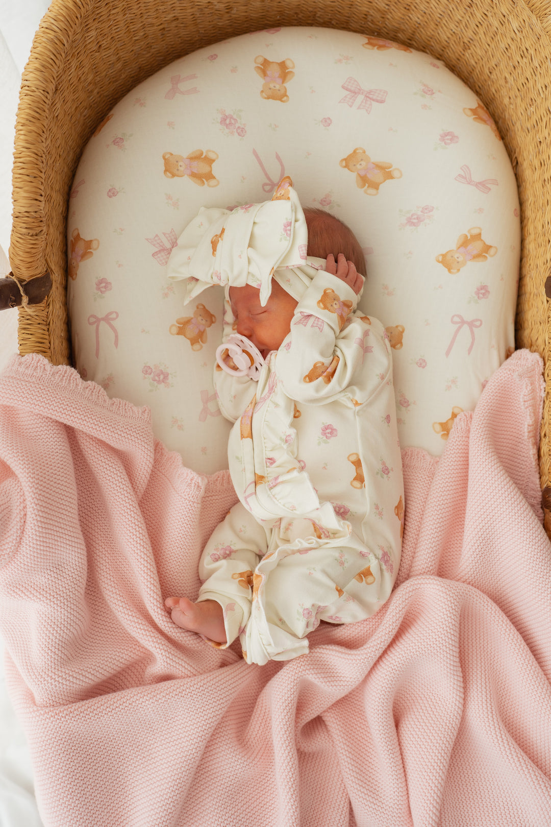 Frill Zip Romper | Pink Teddies