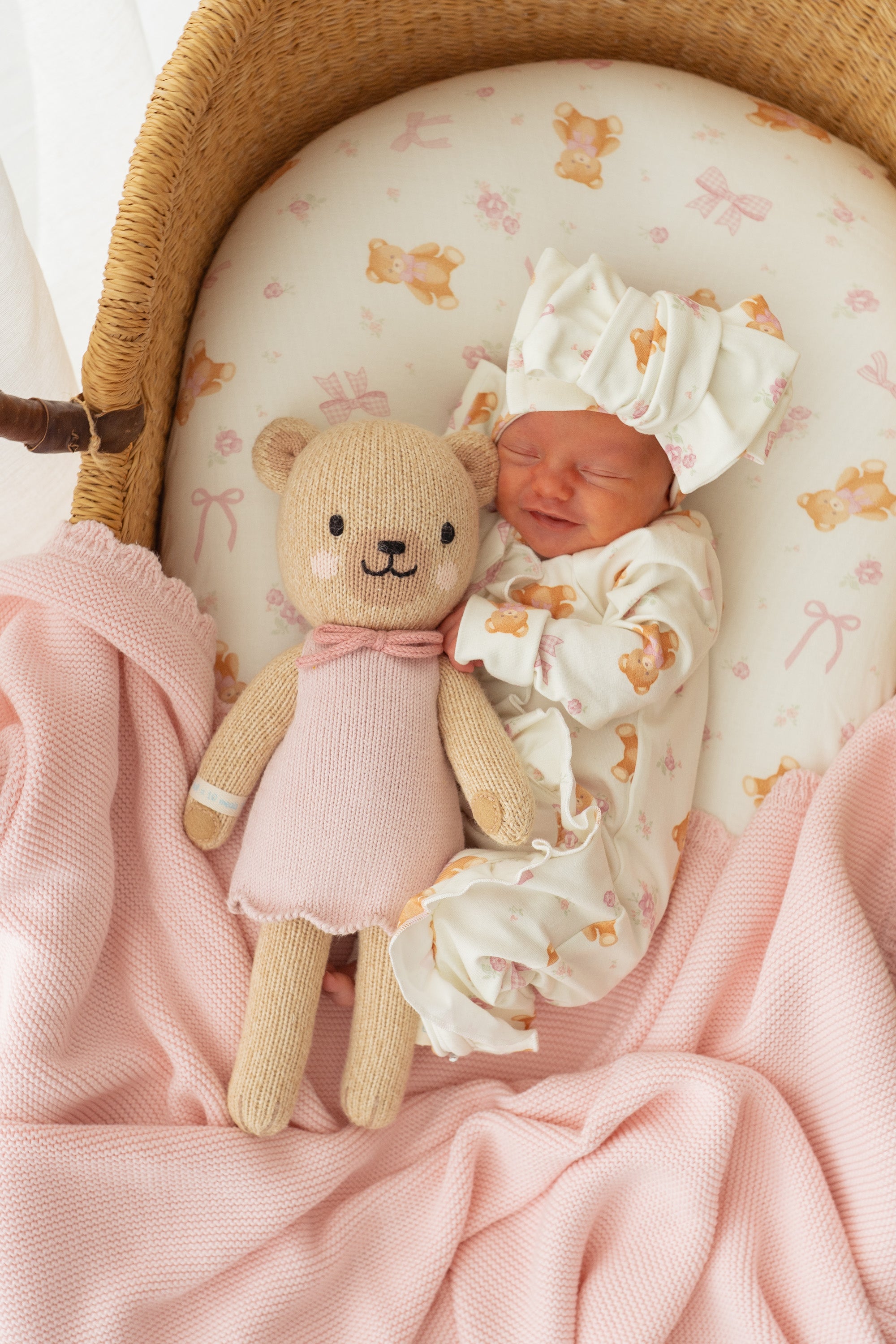 Frill Zip Romper | Pink Teddies – Little and Fern