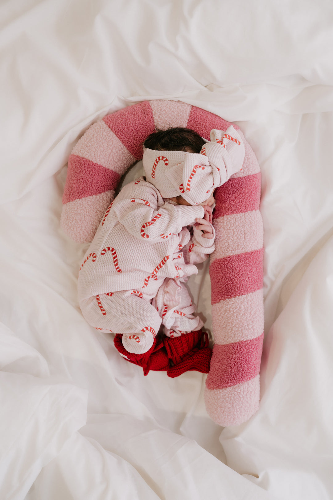 Frill Zip Romper | Pink Candy Cane Waffle