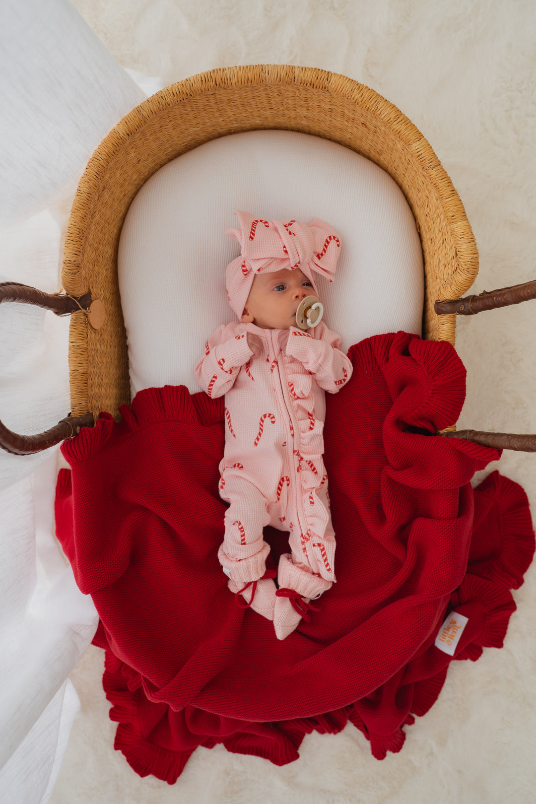 Frill Zip Romper | Pink Candy Cane Waffle