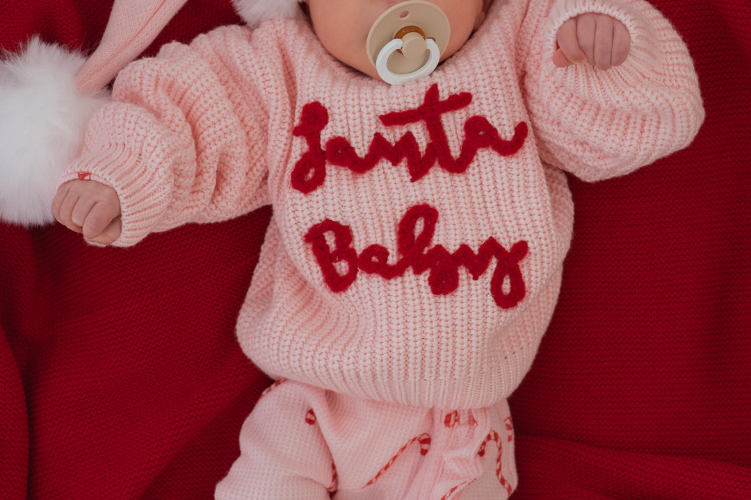 'Santa Baby' Chunky Knit Jumper | Baby Pink