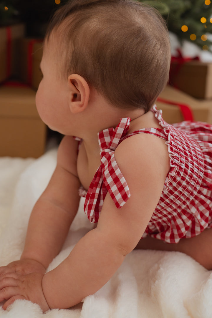 Tie Bubble Romper | Red Gingham