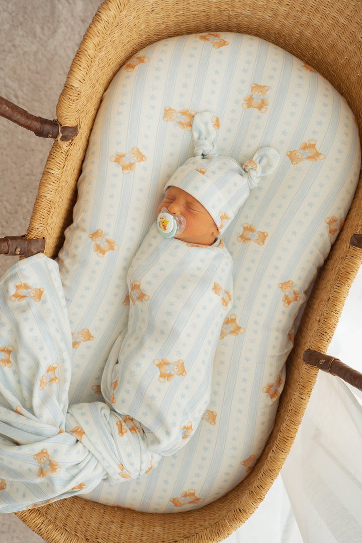 Bassinet Sheet | Blue Teddies