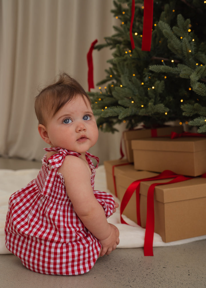 Tie Bubble Romper | Red Gingham
