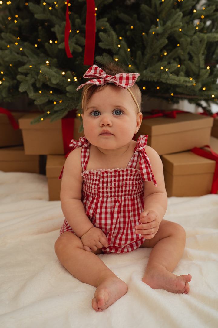 Tie Bubble Romper | Red Gingham