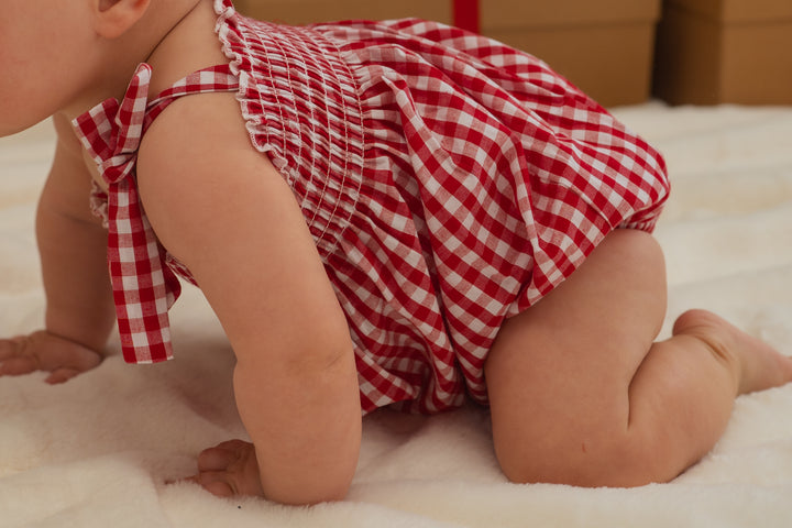 Tie Bubble Romper | Red Gingham