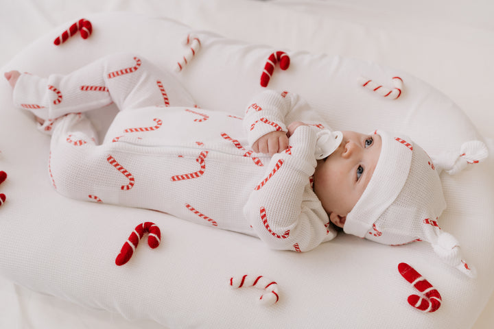 Zip Romper | Classic Candy Cane Waffle (NO FRILL)