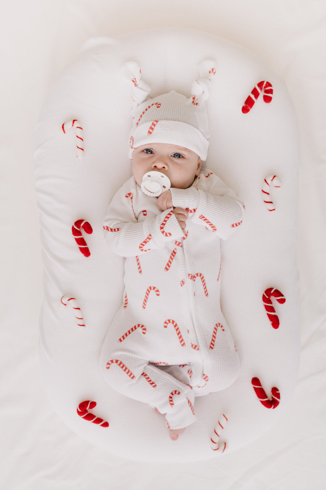 Zip Romper | Classic Candy Cane Waffle (NO FRILL)