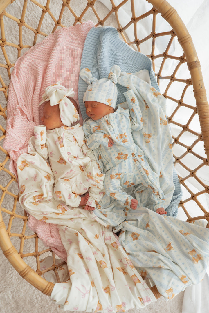 Frill Zip Romper | Pink Teddies