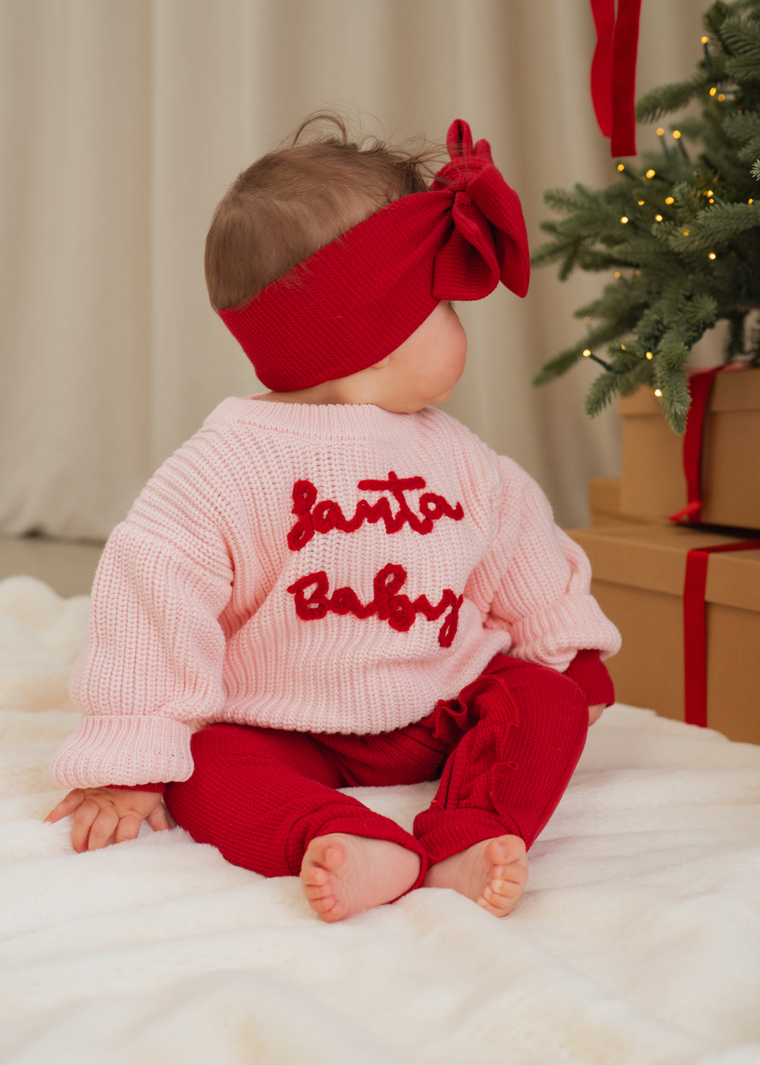 'Santa Baby' Chunky Knit Jumper | Baby Pink