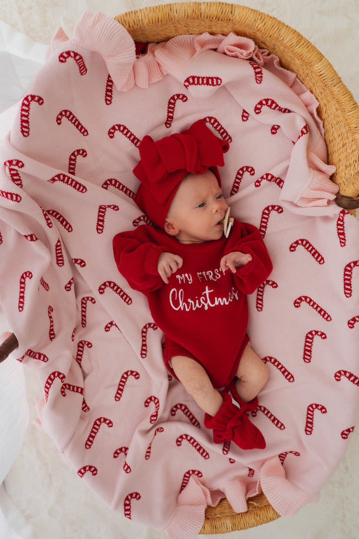 Frill Knit Blanket | Pink Candy Cane
