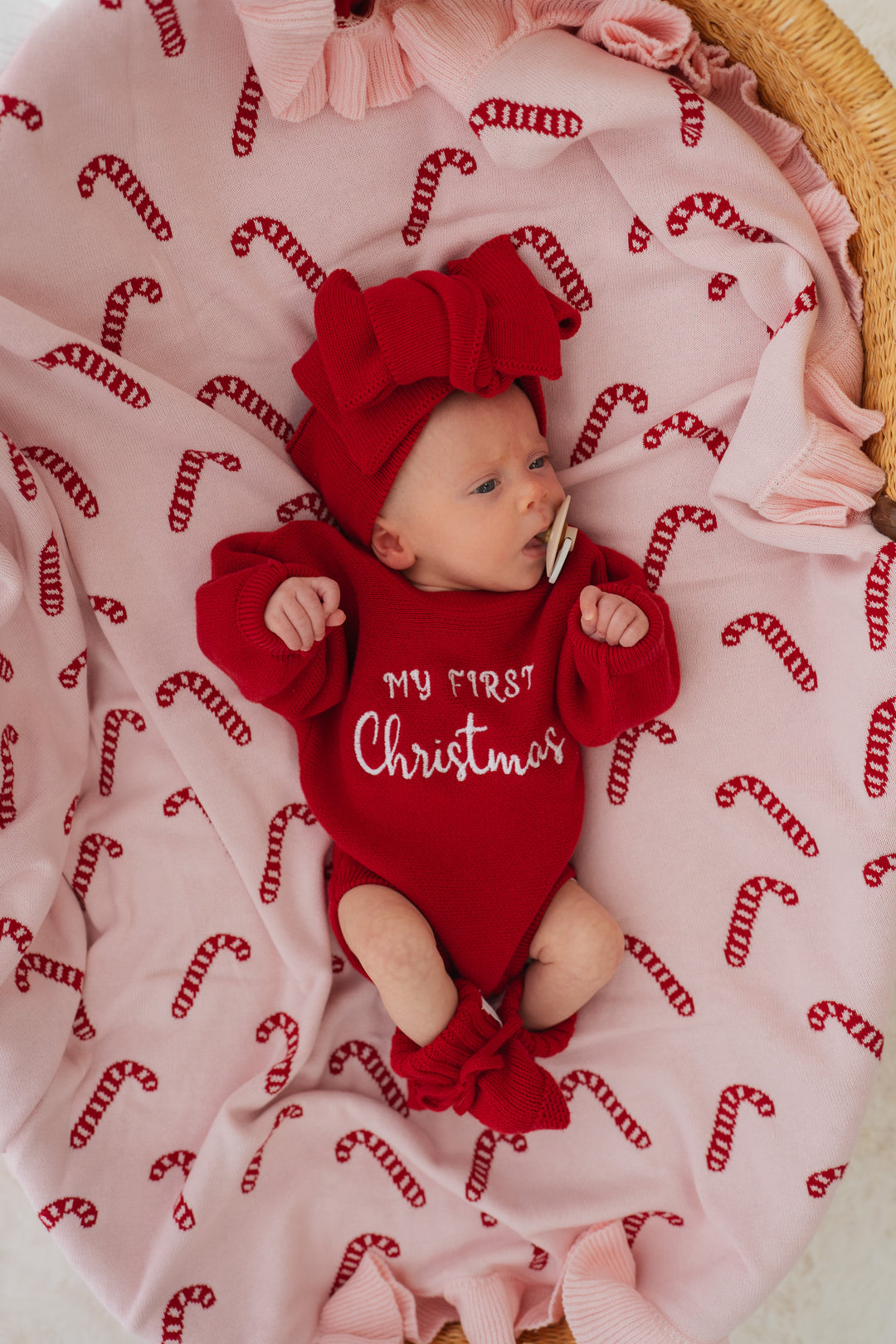Frill Knit Blanket | Pink Candy Cane
