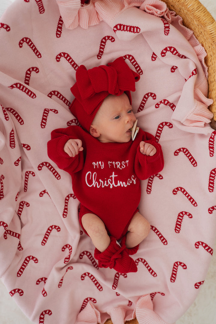 Frill Knit Blanket | Pink Candy Cane