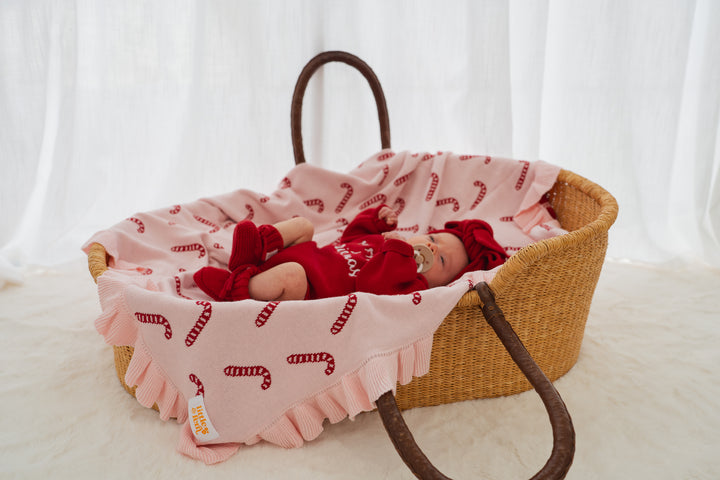 Frill Knit Blanket | Pink Candy Cane