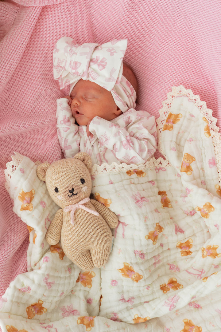 Gauze Lace Blanket | Pink Teddies