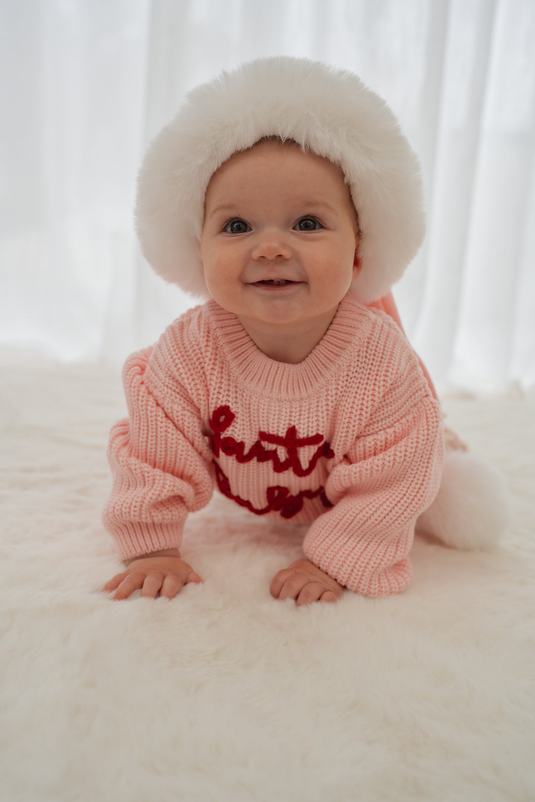 'Santa Baby' Chunky Knit Jumper | Baby Pink