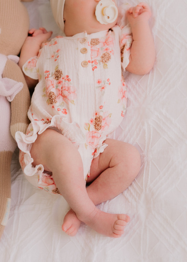 Frill Muslin Romper | Berry Floral